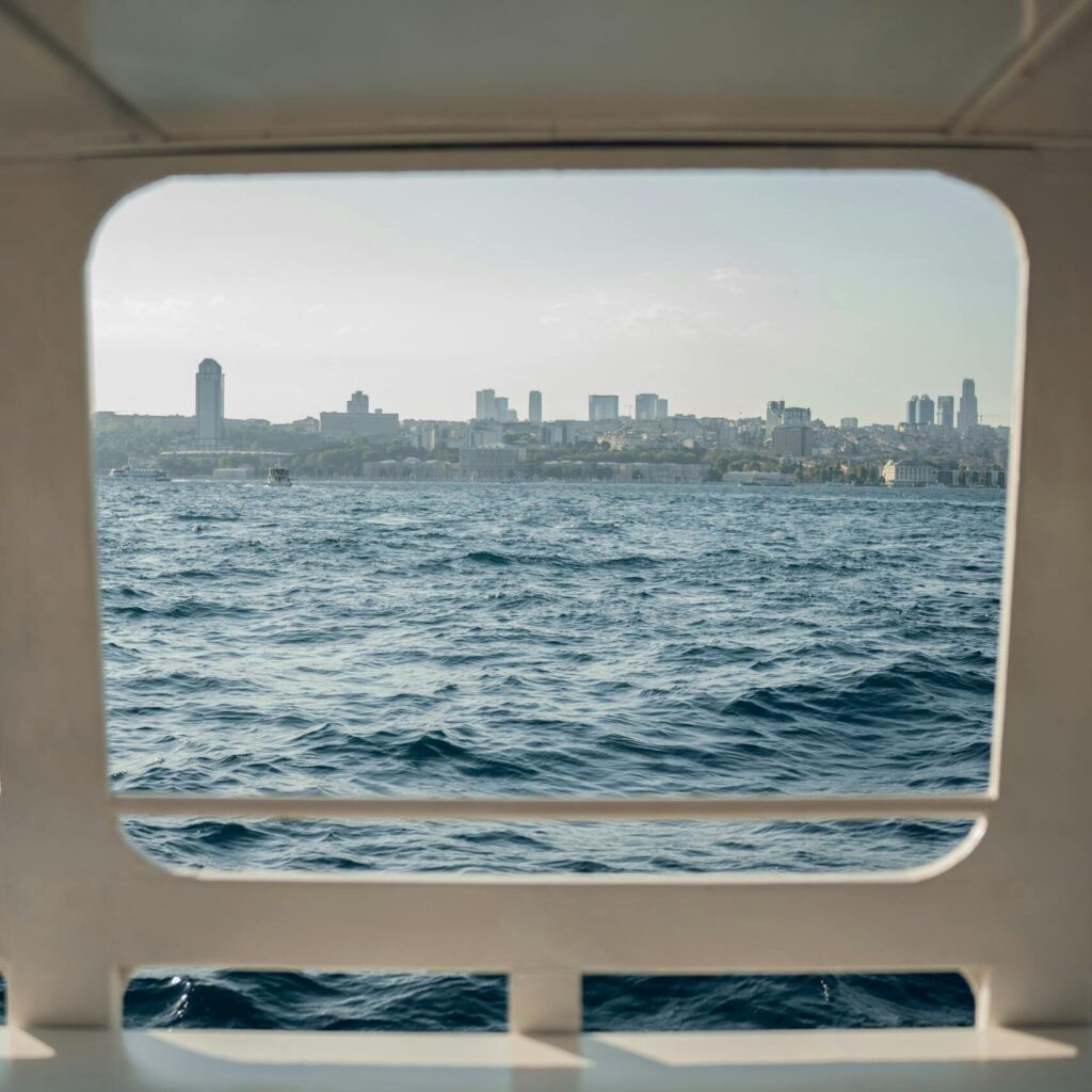 Cityscape of Istanbul from Ferry Window