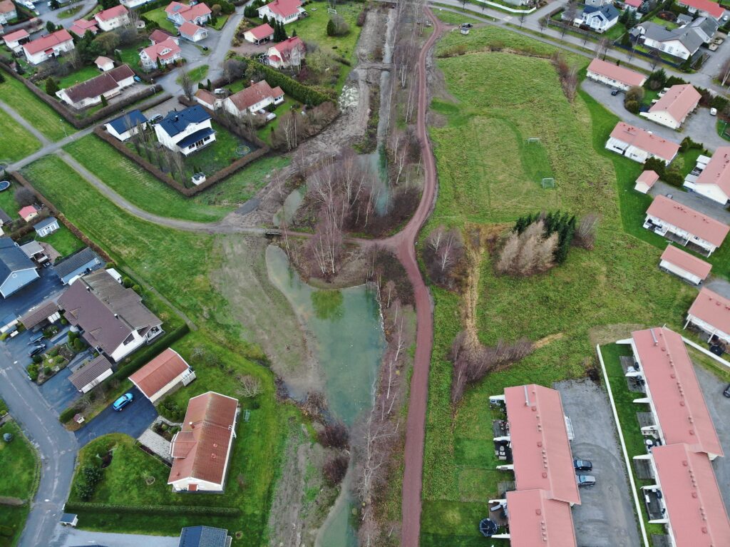 An aerial photo of the Pori weland pilot site after construction.