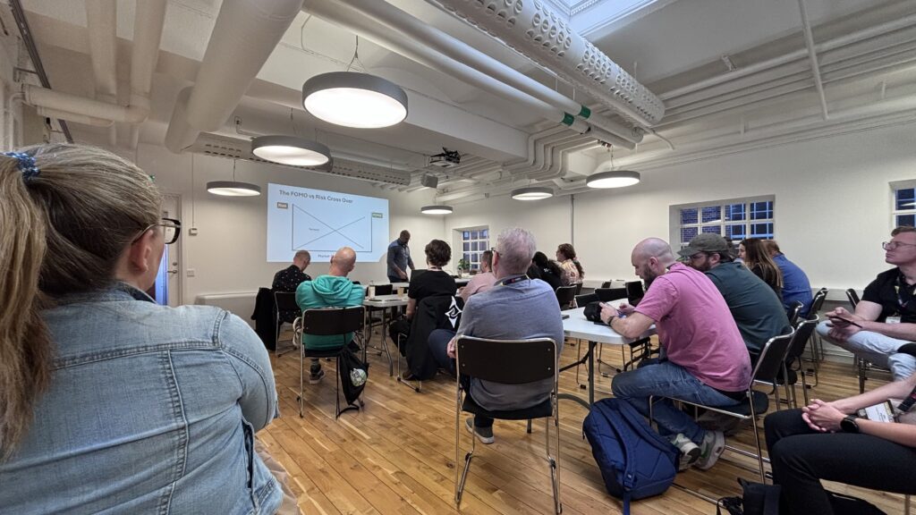 A keynote talk at a seminar room.