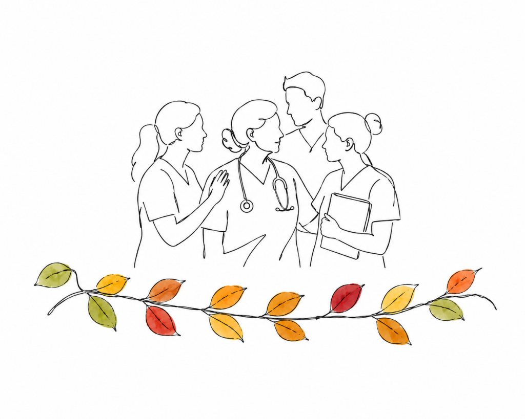 Healthcare professionals representing age-friendly workplaces and sustainable nursing careers supported by the SAFE approach