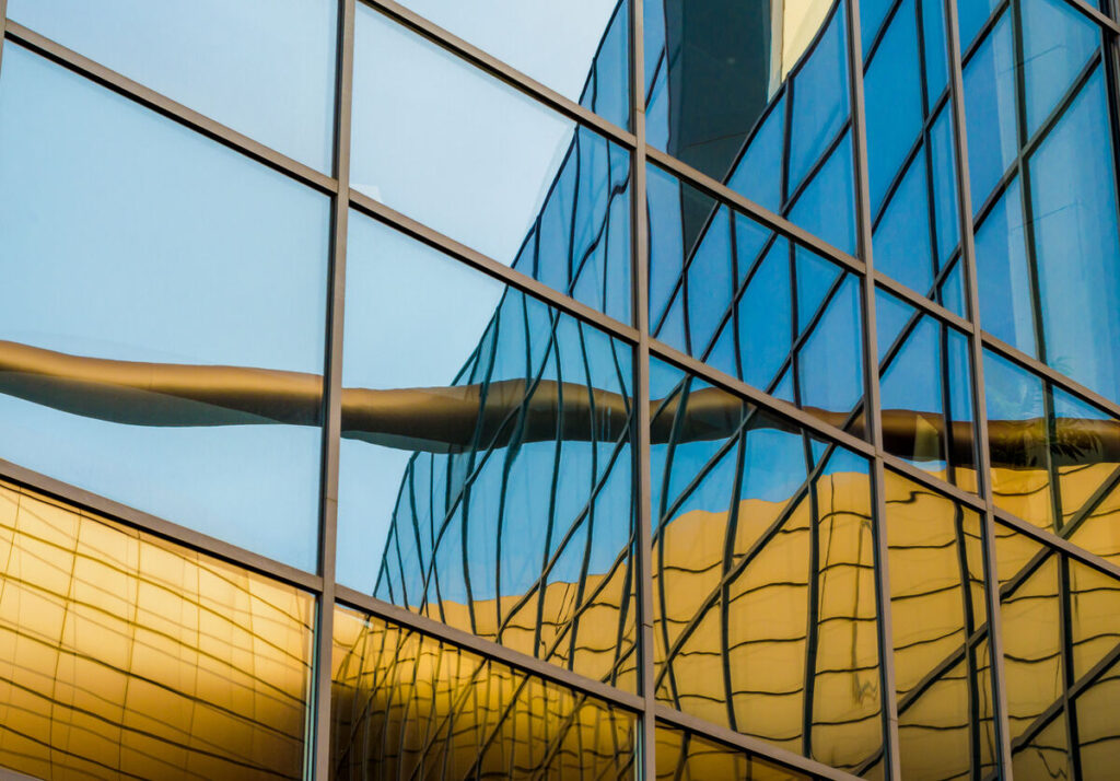 office building yellow blue colour